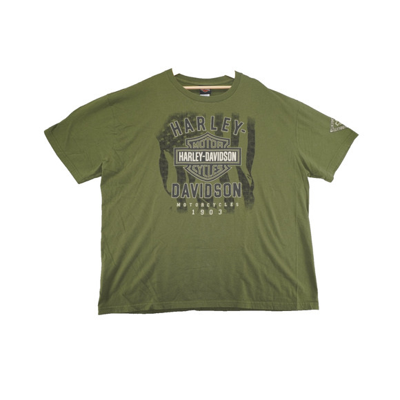 Harley-Davidson Made in USA T-Shirt 3XL Olive Graphic Moto Tee Vintage Style - Picture 1 of 7